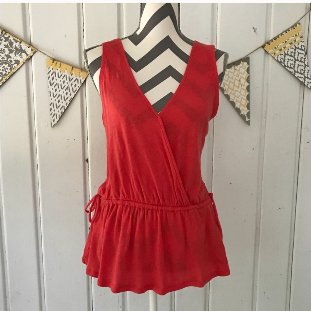 Anthropologie Pure + Good Coral Becka V Neck Wrap Tank Top